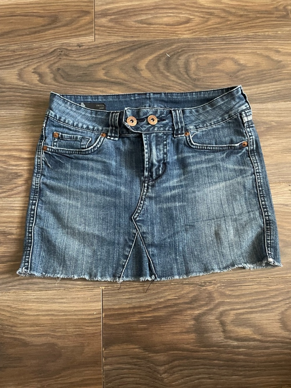 Buffalo David Bitton Blue Washed Denim Mini Skirt with Front Notch